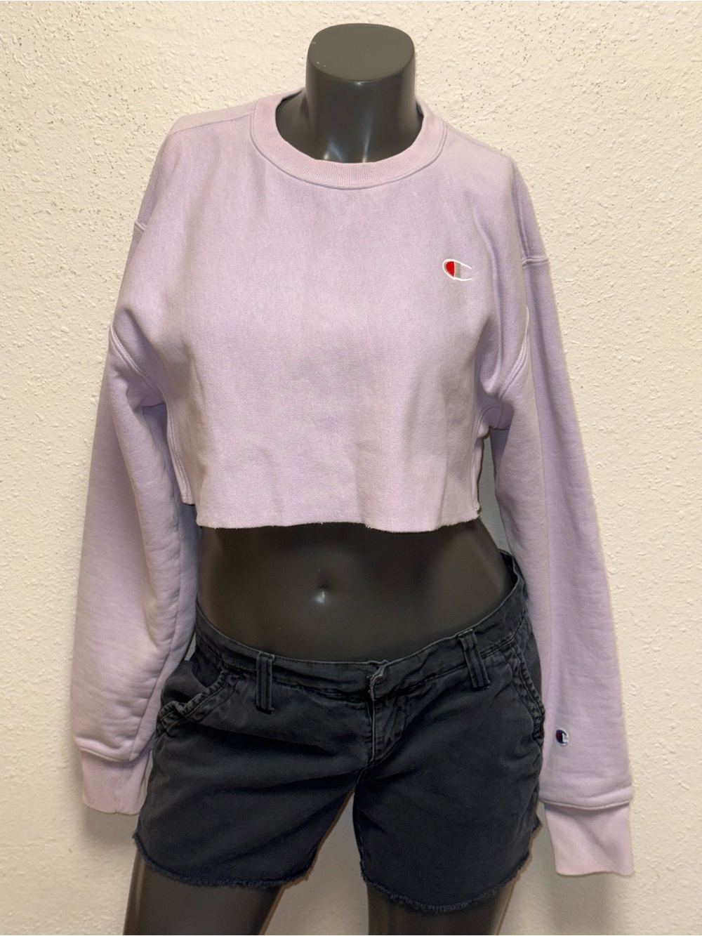Champion Cropped Crewneck Sweatshirt in Light  lavanda   Reverse weave
